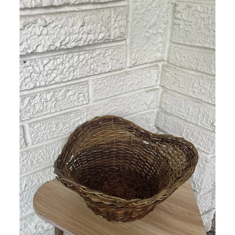 VTG Asymmetrical Decorative Wicker Basket Catchall Brown Farmhouse Minimalist